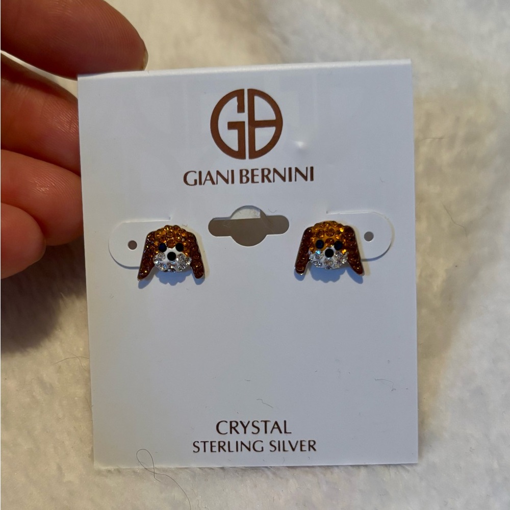 Giani Bernini Crystal Dog Face Stud Earrings - Brown & Clear